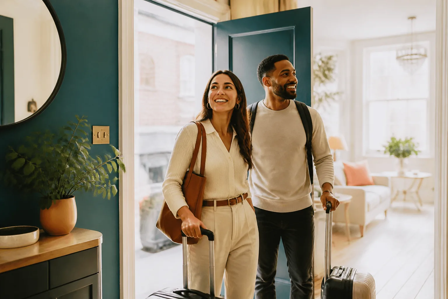 Guests arriving at a welcoming holiday rental